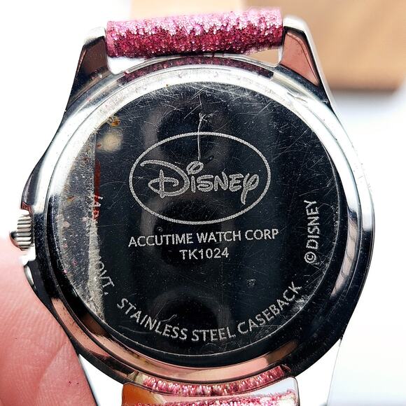 Disney Tinkerbell Fairy Girls Watch Rhinestone Bezel Pink Glitter Band Cutesy - Picture 7 of 7